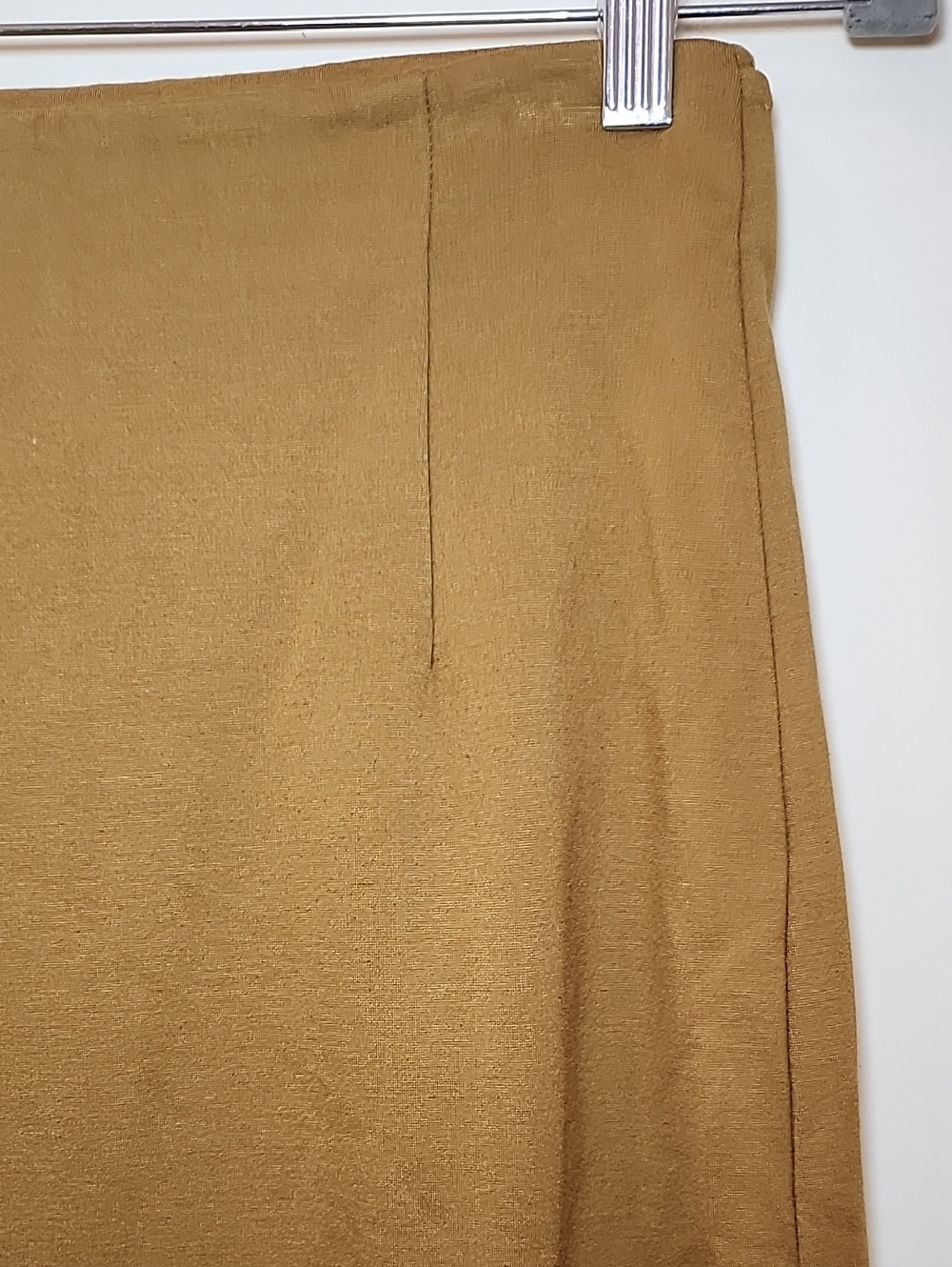 Babaton Knit Faux Wrap Skirt tan color buttoned asymmetrical crossover front 4 - Picture 12 of 16
